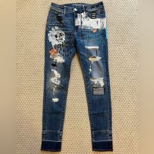 NWOT American Eagle graphic patchwork hi-rise jegging sz 10
